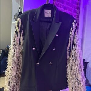 ORTTU Black and Cream Fringe Sleeve Jacket